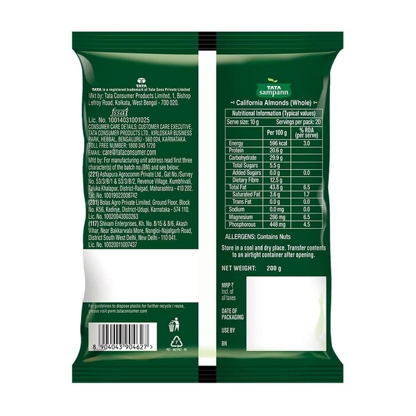 Tata Sampann Pure California Almonds - 200g - 200g