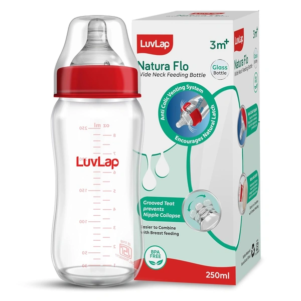 Luvlap Glass Feeding Bottle - 250ml - 250 ml, 250 ml