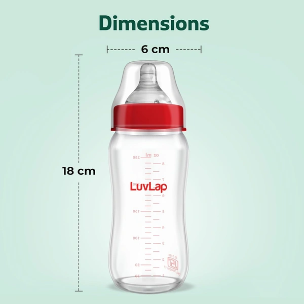 Luvlap Glass Feeding Bottle - 250ml - 250 ml, 250 ml