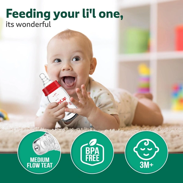 Luvlap Glass Feeding Bottle - 250ml - 250 ml, 250 ml