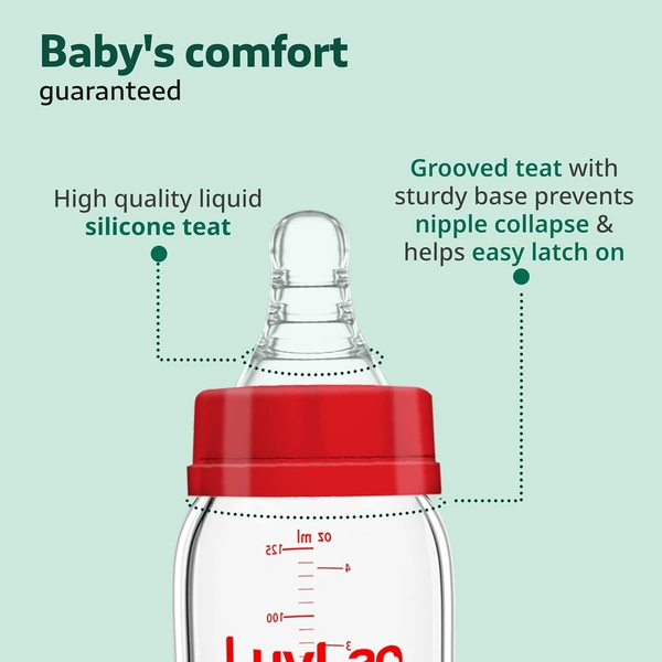 Luvlap Glass Feeding Bottle - 250ml - 250 ml, 250 ml