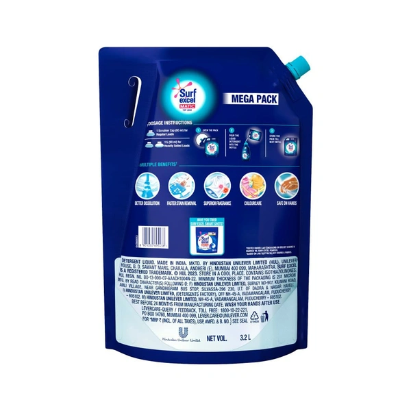  Surf Excel Matic Top Load Liquid Detergent 3.2 L Refill - 3.2 Ltr, Surf Excel