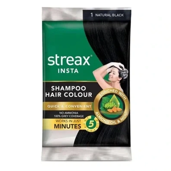 Streax Insta Shampoo Hair Colour, Natural Black  - Streax