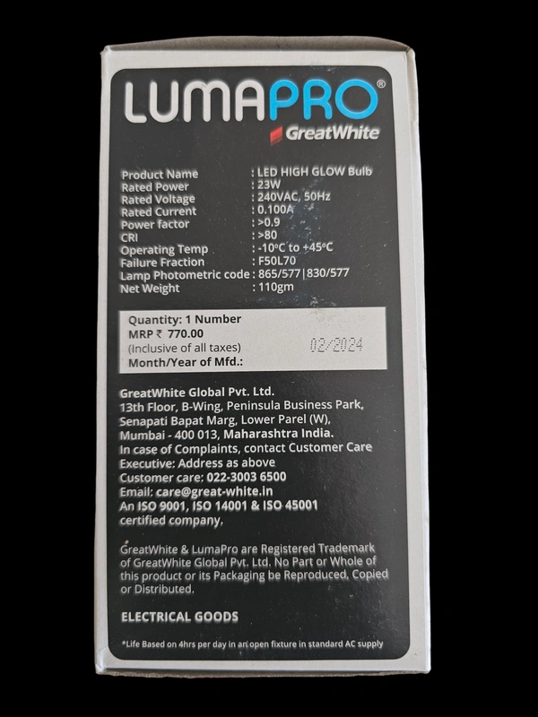 Greatewhite LUMAPRO Led bulb 23W high glow - 6 piece