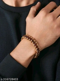 A Gold Plated Rudraksha Breaslet । For Men & Boy's  - Cinnamon, Free Size