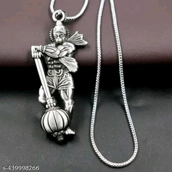 Hanuman Ji Powerful Chain Locket। Hanuman Ji Chain Locket With Gadha।  - Silver, Free Size
