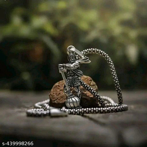 Hanuman Ji Powerful Chain Locket। Hanuman Ji Chain Locket With Gadha।  - Silver, Free Size