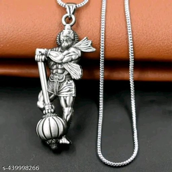 Hanuman Ji Powerful Chain Locket। Hanuman Ji Chain Locket With Gadha।  - Silver, Free Size