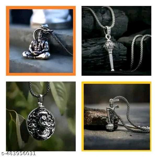 Bajrangbali Powerful Silver Locket Pack Of 4। Bagrang Bali Silver Chain Locket For Mens And Womens And Boy's And Girl's। - Silver, Free Size