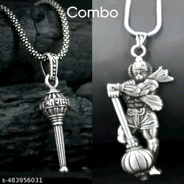 Bajrangbali Powerful Silver Locket Pack Of 4। Bagrang Bali Silver Chain Locket For Mens And Womens And Boy's And Girl's। - Silver, Free Size