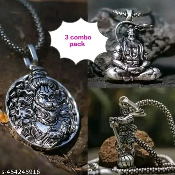 Hanuman Ji Stylish Silver Locket। Bajrangbali Powerful Silver Locket Pack Of 3। Combo Pack 3 - Silver, Free Size