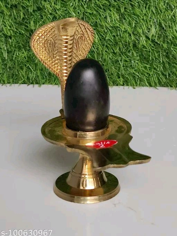 Narmadeshwar Shivling With Brass Yoni Base idols & Figurines। Shivling With Snake Statue। - Height 4 inch