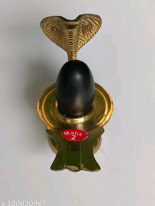 Narmadeshwar Shivling With Brass Yoni Base idols & Figurines। Shivling With Snake Statue। - Height 4 inch