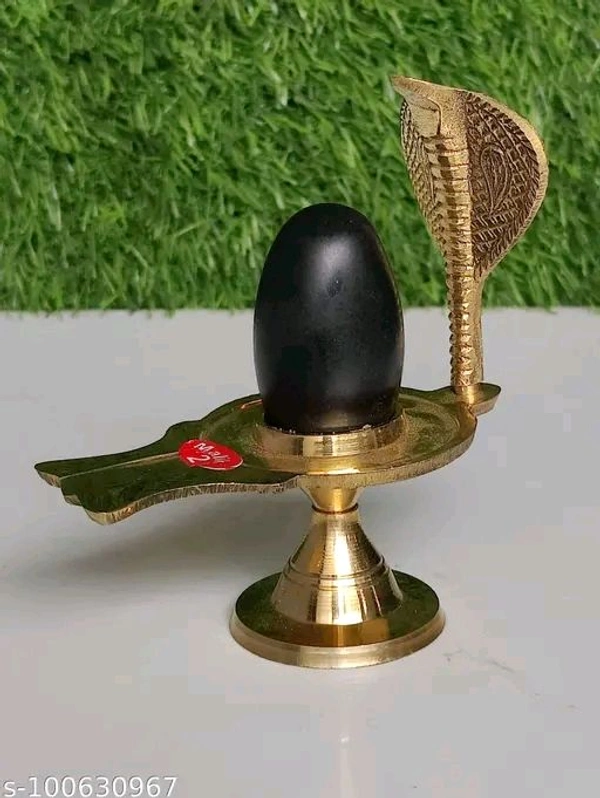Narmadeshwar Shivling With Brass Yoni Base idols & Figurines। Shivling With Snake Statue। - Height 4 inch