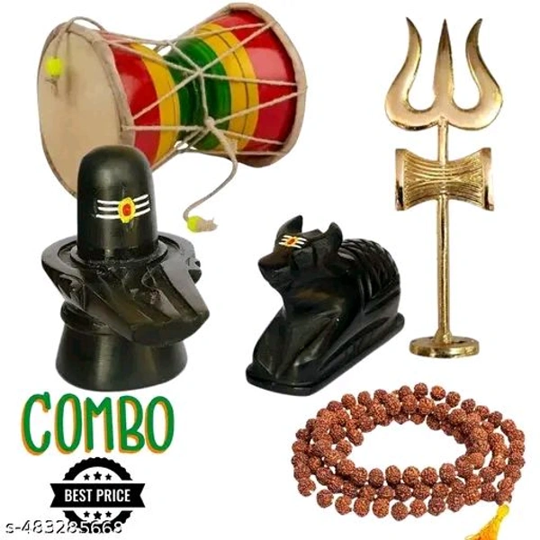 Marble Shivling,Nandi Maharag And Trisul,Damru Or Rudraksha Mala। Mahadev Puja Samagri Combo Pack। - Free Size