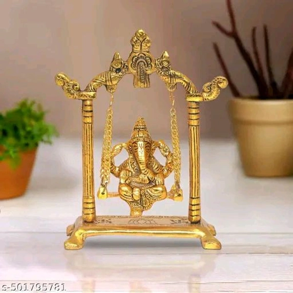 Metal Brass Ganesh Ji Jhula idol Ganpati On Swing For Puja Mandir। Ganesh Ji Golden Statue। - Height: - 7 inch