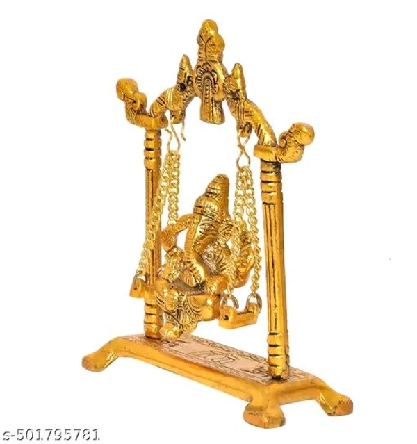 Metal Brass Ganesh Ji Jhula idol Ganpati On Swing For Puja Mandir। Ganesh Ji Golden Statue। - Height: - 7 inch