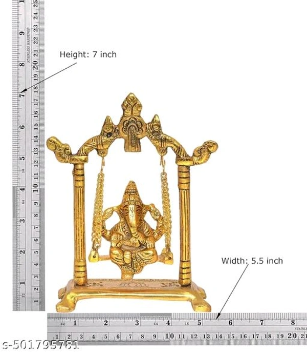 Metal Brass Ganesh Ji Jhula idol Ganpati On Swing For Puja Mandir। Ganesh Ji Golden Statue। - Height: - 7 inch
