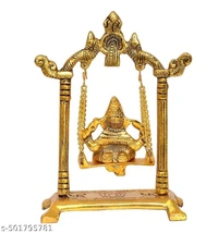 Metal Brass Ganesh Ji Jhula idol Ganpati On Swing For Puja Mandir। Ganesh Ji Golden Statue। - Height: - 7 inch