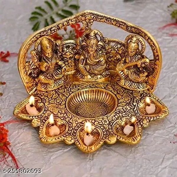 Laxmi Ganesh Sarswati With 5 Diya 🪔 Arti idol Set For Home,Office,Ven,Gift। - Pirate Gold, Free Size