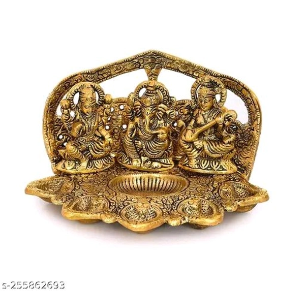 Laxmi Ganesh Sarswati With 5 Diya 🪔 Arti idol Set For Home,Office,Ven,Gift। - Pirate Gold, Free Size