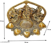 Laxmi Ganesh Sarswati With 5 Diya 🪔 Arti idol Set For Home,Office,Ven,Gift। - Pirate Gold, Free Size