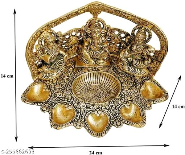 Laxmi Ganesh Sarswati With 5 Diya 🪔 Arti idol Set For Home,Office,Ven,Gift। - Pirate Gold, Free Size