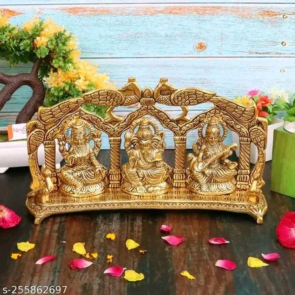 Laxmi Ganesh Sarswati Golden idol For Home,Office,Dukan, Gifts Puja। - Pirate Gold, Free Size