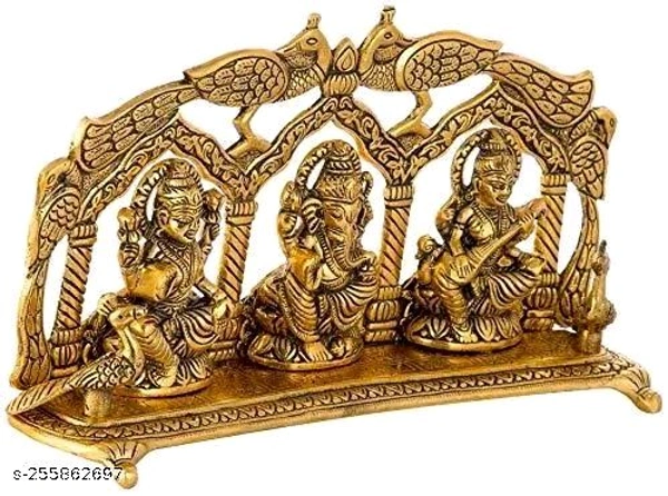Laxmi Ganesh Sarswati Golden idol For Home,Office,Dukan, Gifts Puja। - Pirate Gold, Free Size
