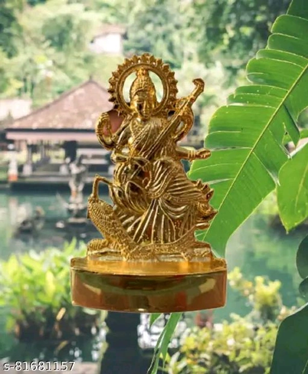 Saraswati Mata Golden idol/Statue। Vidya Ke Data Saraswati Mata Mini Golden Statue For House,Office, School Puja Statue। - Free Size