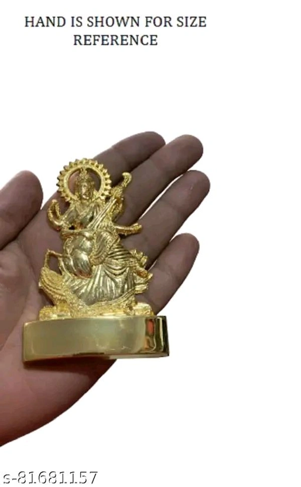 Saraswati Mata Golden idol/Statue। Vidya Ke Data Saraswati Mata Mini Golden Statue For House,Office, School Puja Statue। - Free Size