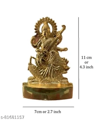 Saraswati Mata Golden idol/Statue। Vidya Ke Data Saraswati Mata Mini Golden Statue For House,Office, School Puja Statue। - Free Size