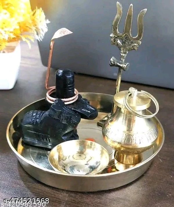 Shivling Full Set Of Home,Office Puja। Shivling,Nandimaharaj,Trisul,Lotki,Katora Or Plate। Puja Full Set। - Free Size