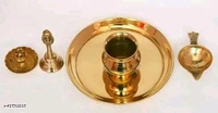 Puja Full Set Golden Plate,Diya,Ghanti,Kalsh। Brass Full Puja Set।Puja  - Pirate Gold, Free Size