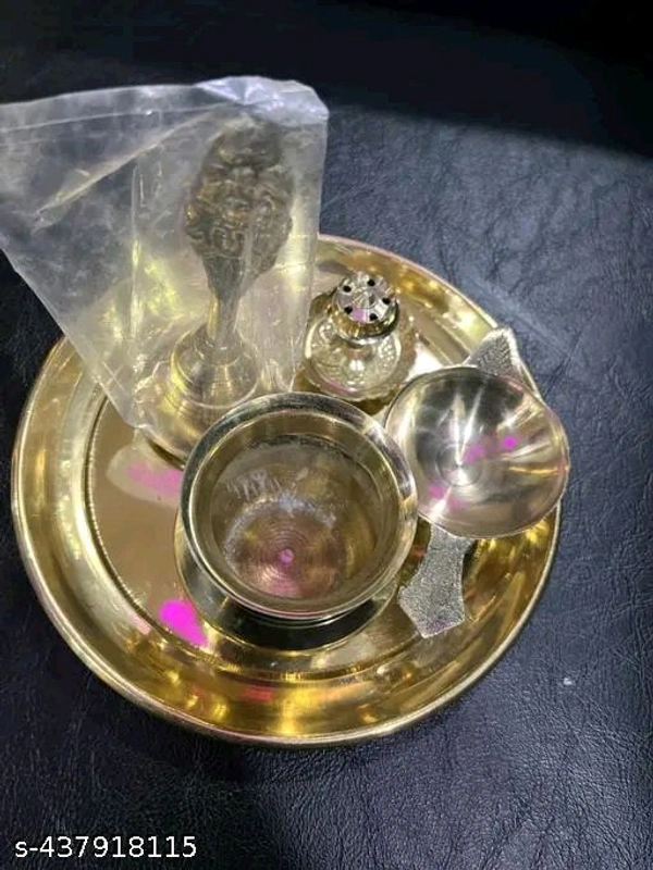 Puja Full Set Golden Plate,Diya,Ghanti,Kalsh। Brass Full Puja Set।Puja  - Pirate Gold, Free Size
