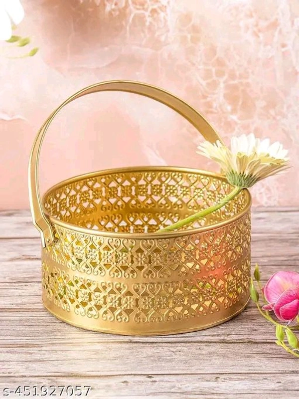 Puja Flower Basket With Handle। Golden Puja Basket।  - Web Orange