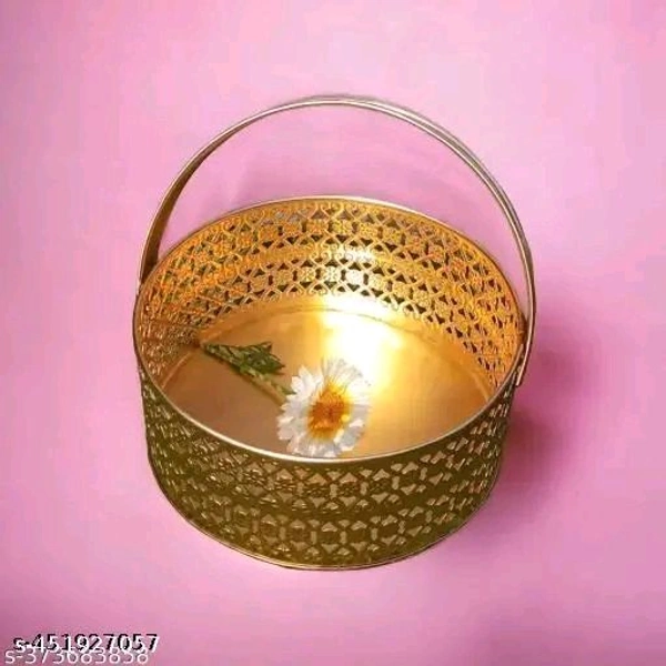 Puja Flower Basket With Handle। Golden Puja Basket।  - Web Orange