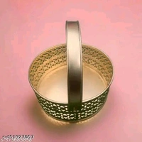 Puja Flower Basket With Handle। Golden Puja Basket।  - Web Orange