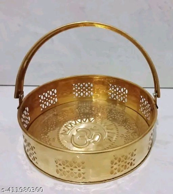 Golden Puja Flower Basket With Handle। - Pirate Gold, Free Size