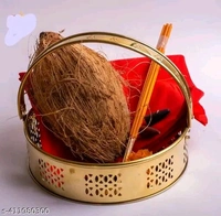 Golden Puja Flower Basket With Handle। - Pirate Gold, Free Size
