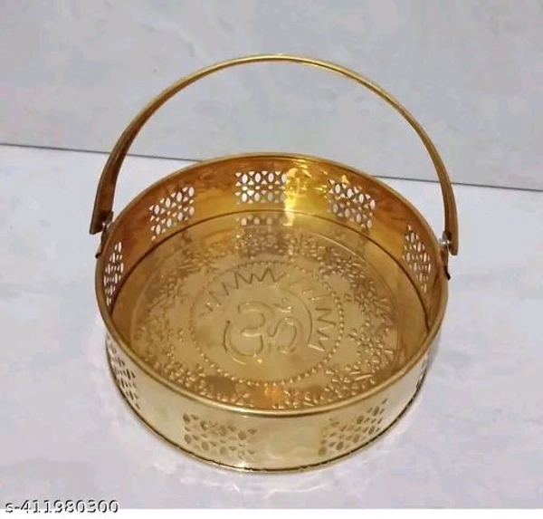 Golden Puja Flower Basket With Handle। - Pirate Gold, Free Size