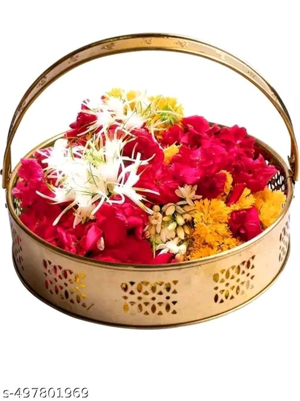 Puja Basket With Handle। Puja Flower Golden Basket। - Pirate Gold, Free Size