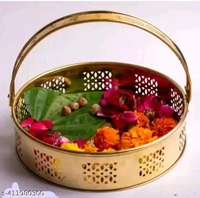 Puja Basket With Handle। Puja Flower Golden Basket। - Pirate Gold, Free Size
