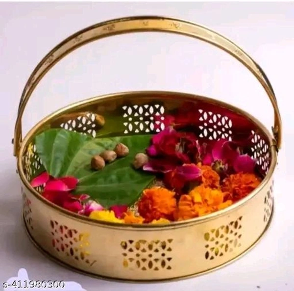 Puja Basket With Handle। Puja Flower Golden Basket। - Pirate Gold, Free Size