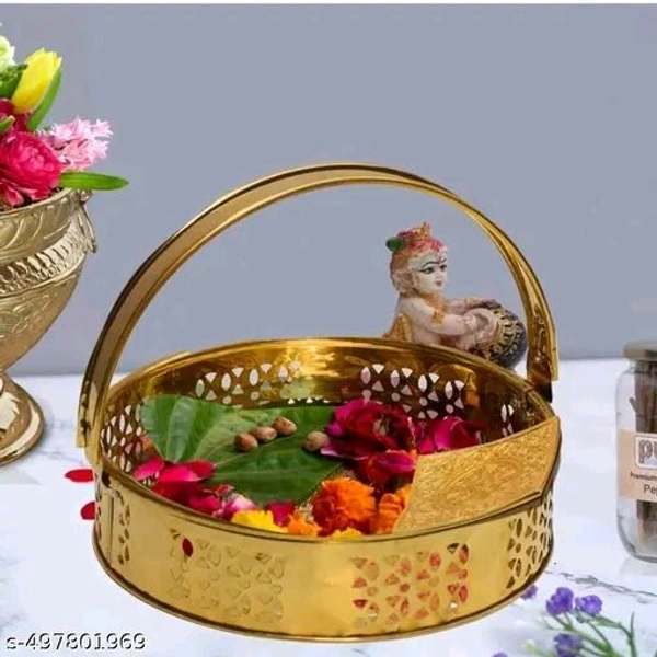 Puja Basket With Handle। Puja Flower Golden Basket। - Pirate Gold, Free Size