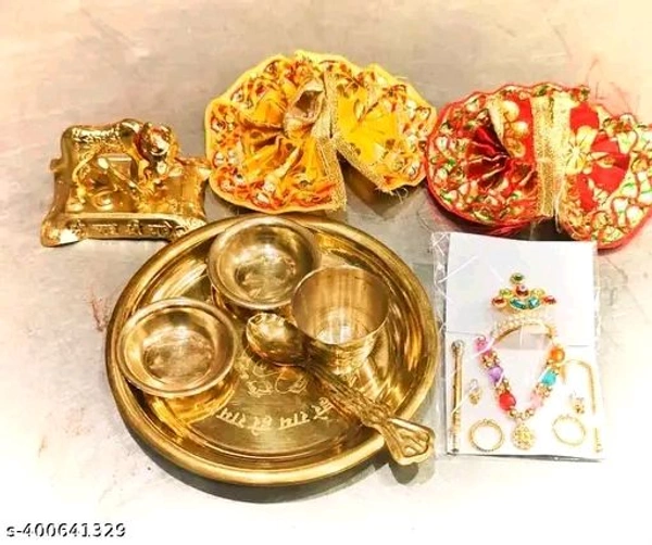 Laddu Gopal Bhogh Thali With Complete Puja Set। Full Puja Thali Set। - Pirate Gold, Free Size