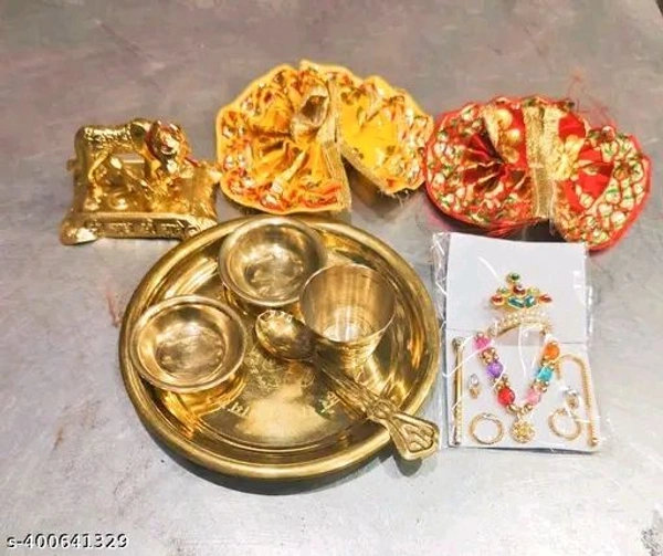 Laddu Gopal Bhogh Thali With Complete Puja Set। Full Puja Thali Set। - Pirate Gold, Free Size