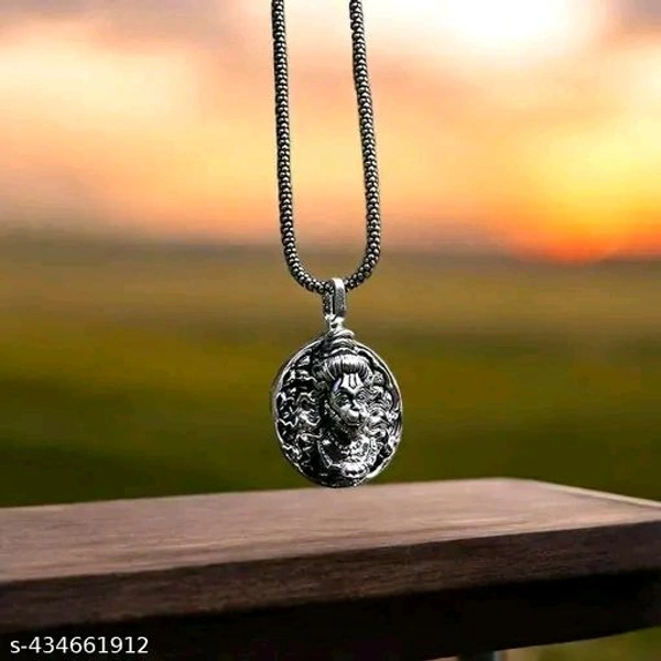 Hanuman G Lord Face Locket/Necklace With Silver Chain। Bagrangbali Dilver Locket। - Silver, Free Size