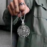 Hanuman G Lord Face Locket/Necklace With Silver Chain। Bagrangbali Dilver Locket। - Silver, Free Size