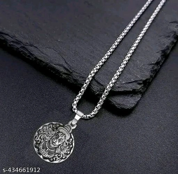 Hanuman G Lord Face Locket/Necklace With Silver Chain। Bagrangbali Dilver Locket। - Silver, Free Size